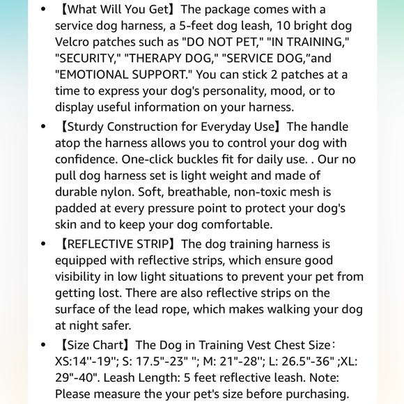 Service Therapy Dog Harness and Leash Set with removable Velcro patches - Picture 7 of 7